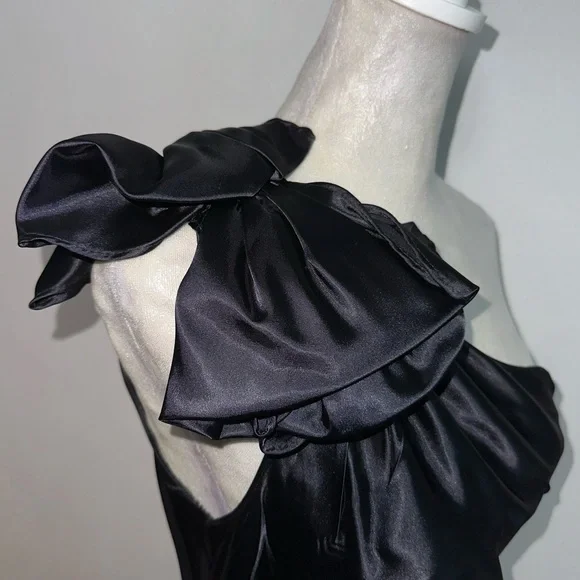 Vintage Black One Shoulder Tiered Dress - Picture 6 of 13